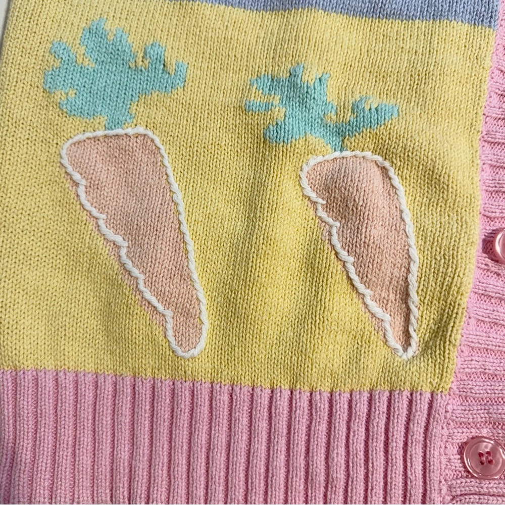 VINTAGE 90s Easter bunny knit sweater cardigan sleeveless vest spring pastel - Picture 7 of 13